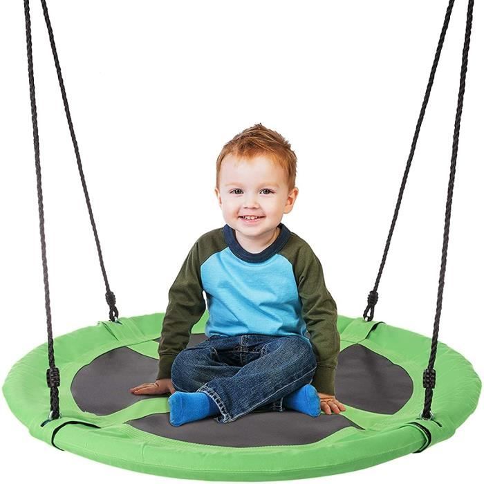 Balancoire Nid d'Oiseau, Charge Max 320kg, Diamètre 100cm, Balançoire d'extérieure pour Enfants et Adultes, Hauteur Réglable, Portique Balançoire Ronde pour Aire de Jeux Jardin (Bleu