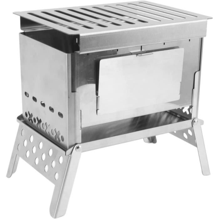 Poêle De Camp Pliant En Acier Inoxydable Avec Grille – Cuisson Au Bois, Idéal Pour Camping Et Randonnée