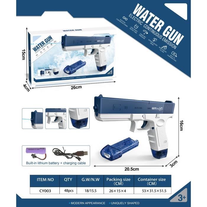 Pistolet à eau 51 cm XL - 1100 ml Grand réservoir & Portée de tir 7 m - Pistolet à eau