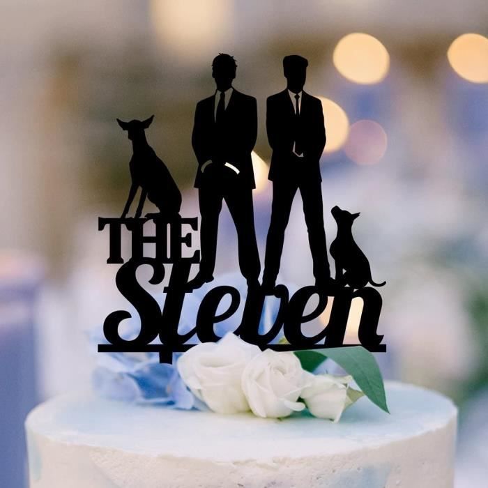 Décoration de gâteau de mariage gay avec chat et chien, silhouette gay pour décoration de gâteau Décoration de gâteau de mariage gay avec chat et chien, silhouette gay pour décoration de gâteau