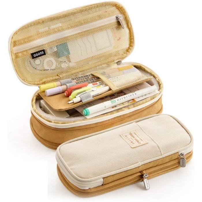 Trousse Scolaire Grande Capacité - 15 Pièces (trousse + Fournitures) - Polyester, Multiple Compartiments - Vert
