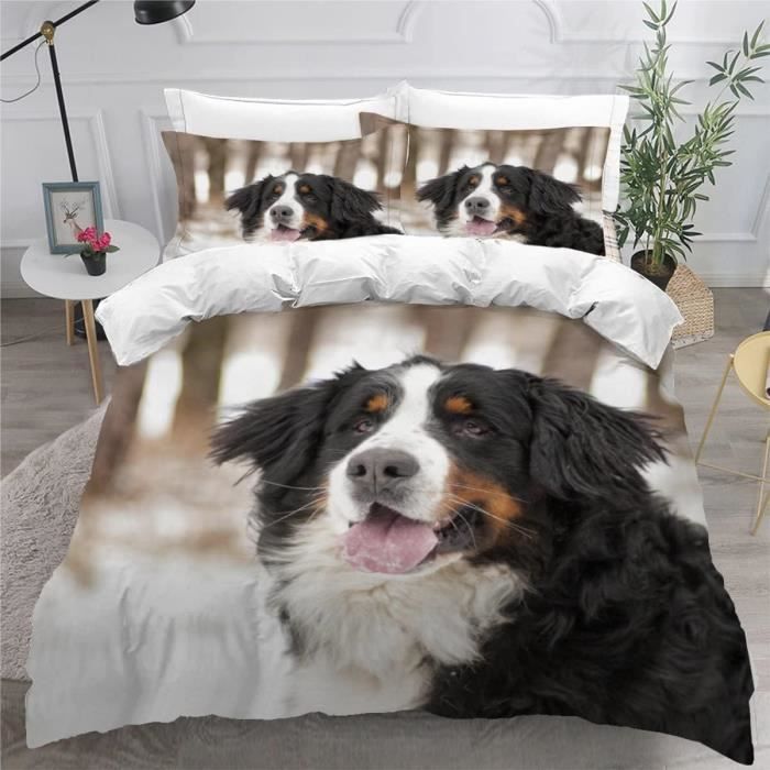 Housse De Couette 160x200 Cm Bouvier Bernois – Imprimé 3D Animaux, Microfibre Douce, 2 Taies 65x65 Cm, Fermeture éclair