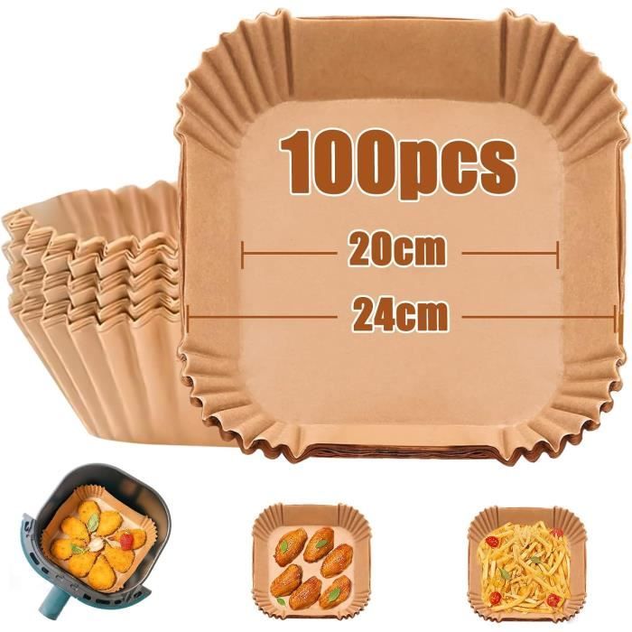 100 Pcs Papier Cuisson Air Fryer Carré 20cm - Compatible Ninja Philips - Anti-adhésif Jetable