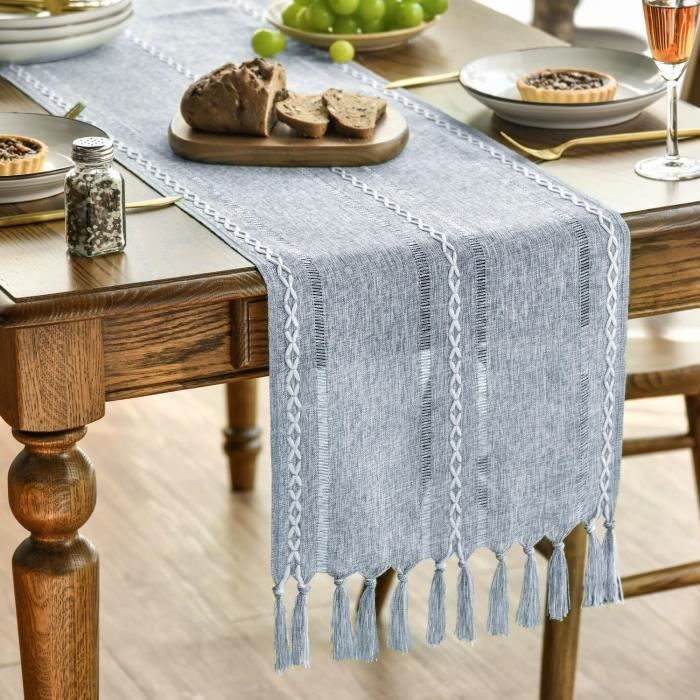 Chemin De Table à Pompons Artoid Mode - 33x243cm - Polyester Lavable - Décoration Maison Campagnarde