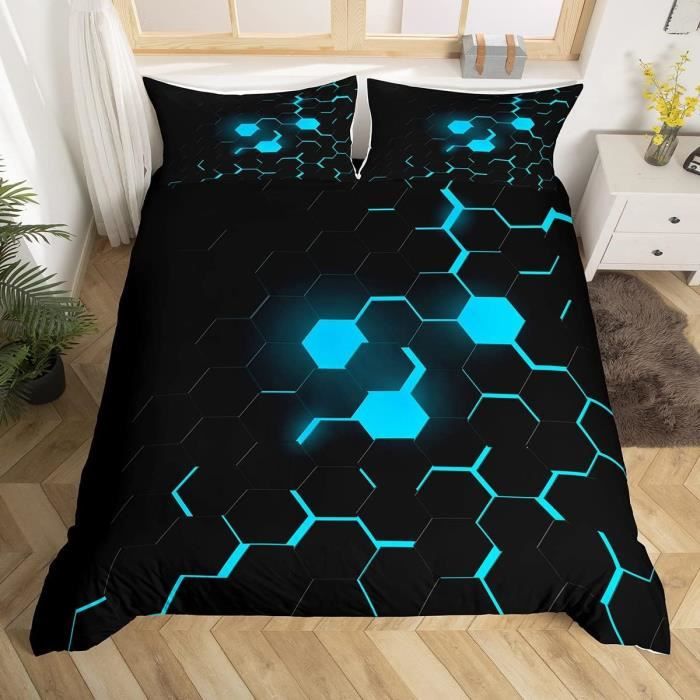 Housse De Couette Halo Microfibre 3D - Parure De Lit 3 Pièces Gamer - Double 200x200cm Avec Taies D'Oreiller
