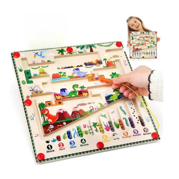 2 in 1 Jouets Montessori, Jouet à Empiler en Bois, Jeu d'enfilage