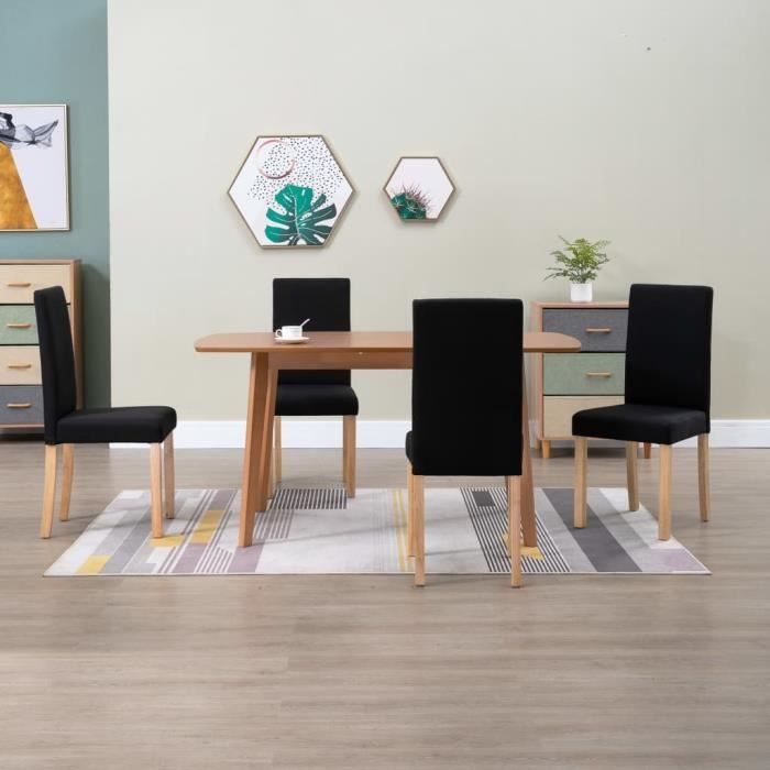ETO Chaises de salle à manger 4 pcs Chaise de Cuisine Noir Tissu