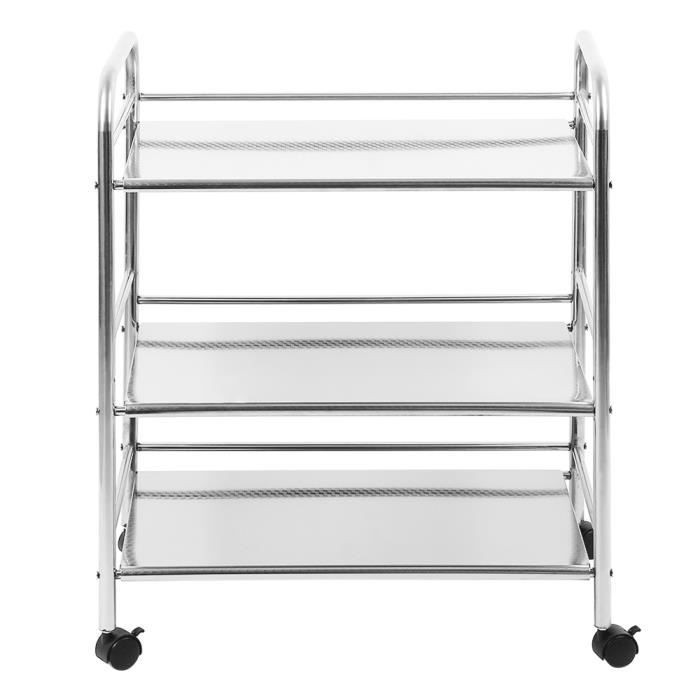 Chariot de Service en Acier Inox - 61*36*75cm - Desserte de Cuisine - Rangement - Gris