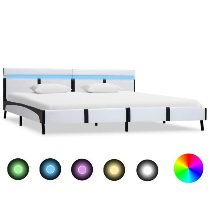 cadre de lit avec led blanc similicuir 180 x 200 cm - haut de gamme®dcluoy®