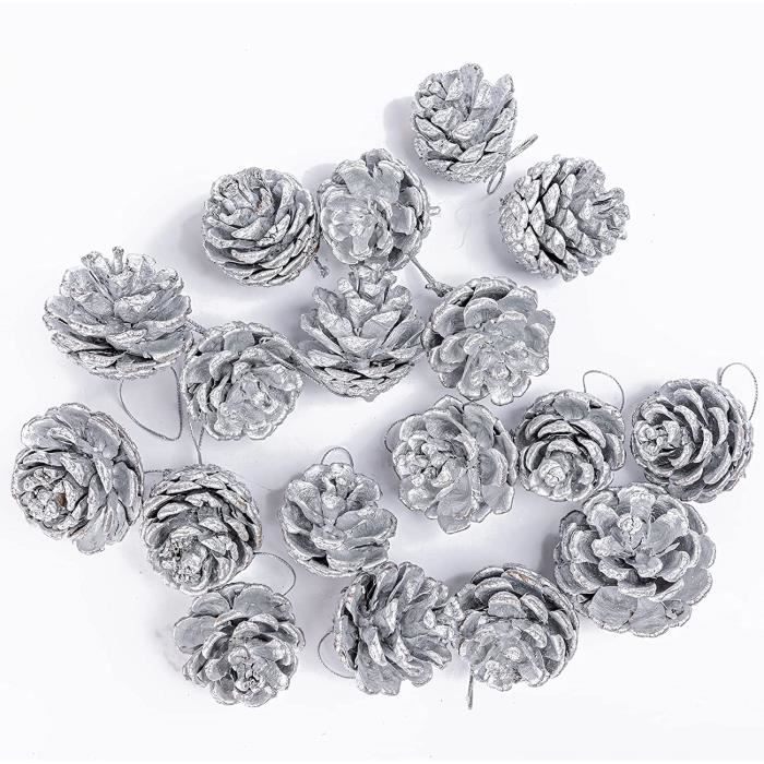 Lot Vintage De 12 Bobèches Argentées Pour Bougies - Décoration Noël Forme Pomme De Pin
