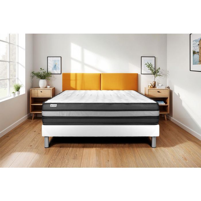 Ensemble Matelas Sommier 160x200 cm - Sommier Blanc (en kit) - Vital Power Zen Blanc
