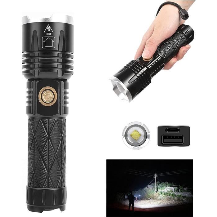 Lampe Torche LED Ultra Puissante 2000 Lumens - Lot De 2 Lampes Rechargeables Étanches IP65, 3 Modes, Zoomable, Idéale Camping Randonnée Urgence