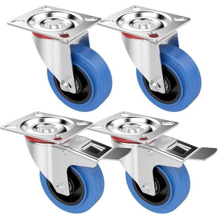 Roulettes de Transport Rouleau meubles Roues Roulettes Charge Lourde Roulettes Pivotantes 100 kg par rouleau 2 x Standard 2 x Frein 100mm Lot de 4