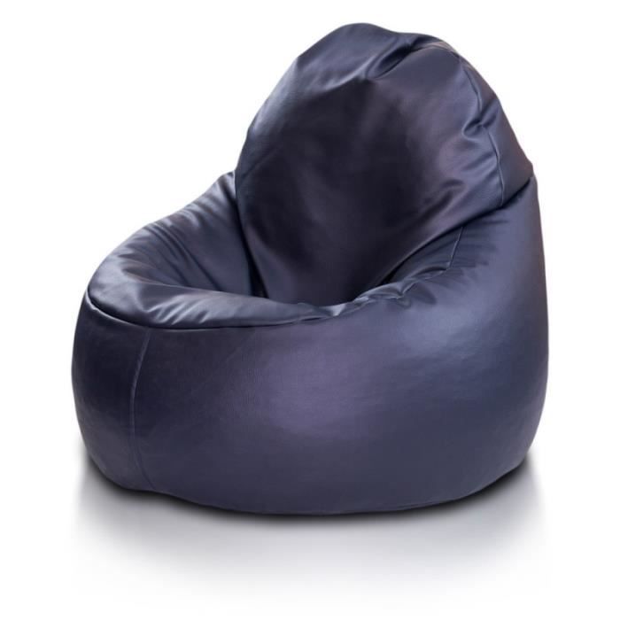 fauteuil pouf yoko cuir ecologique e1 bleu marine