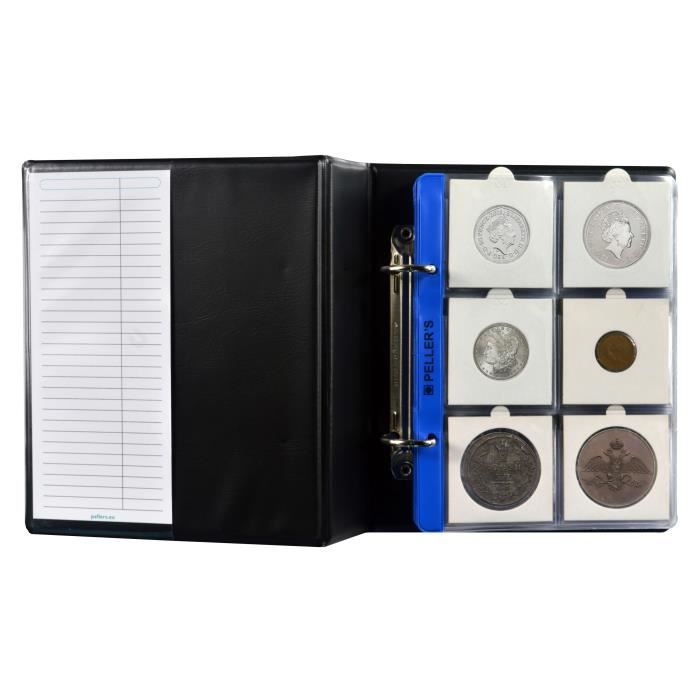 Album de collection pour pièces en étuis numismatiques en carton, 60 pochettes 50mm x 50mm