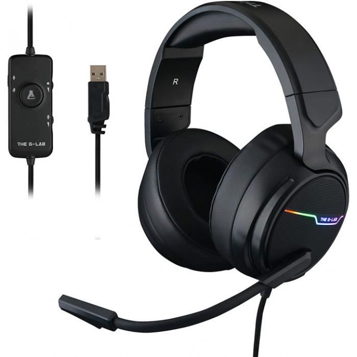 Casque Gaming USB G-Lab Korp Thallium Son 7.1 Digital Surround - Haute Qualité Audio - Microphone à Réduction de Bruits
