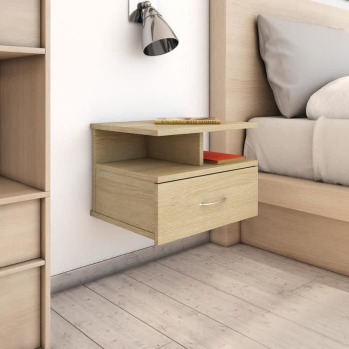 vidaXL Table de chevet flottante Chêne sonoma Bois dingénierie 800411