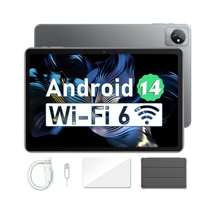 Blackview Tab 70 WiFi Tablette Tactile 10.1 pouces Android 14 2.4G+5G WiFi 6 RAM 12 Go ROM 64 Go-SD 1 To 6580mAh – Gris