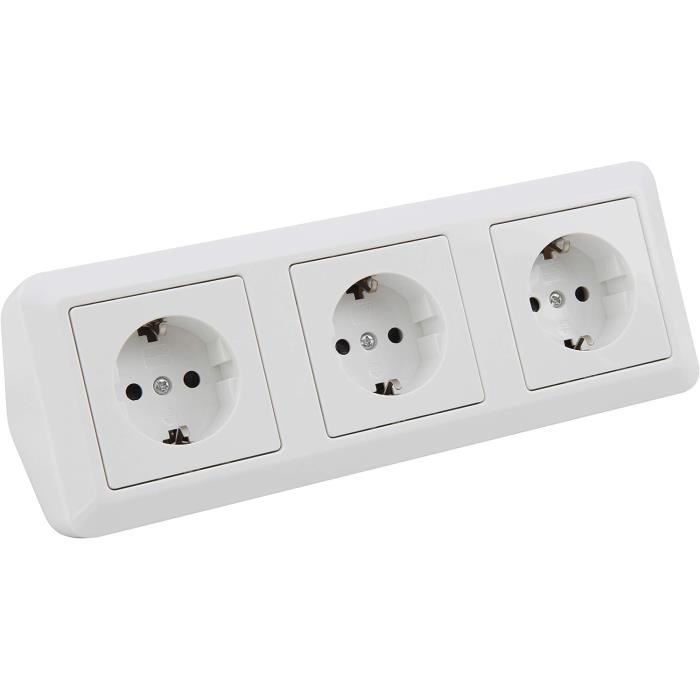 Bloc Multiprise Mural 3 Prises 9 Cm – Paris Prix, Blanc, En Plastique, Idéal Pour Cuisine Ou Bureau