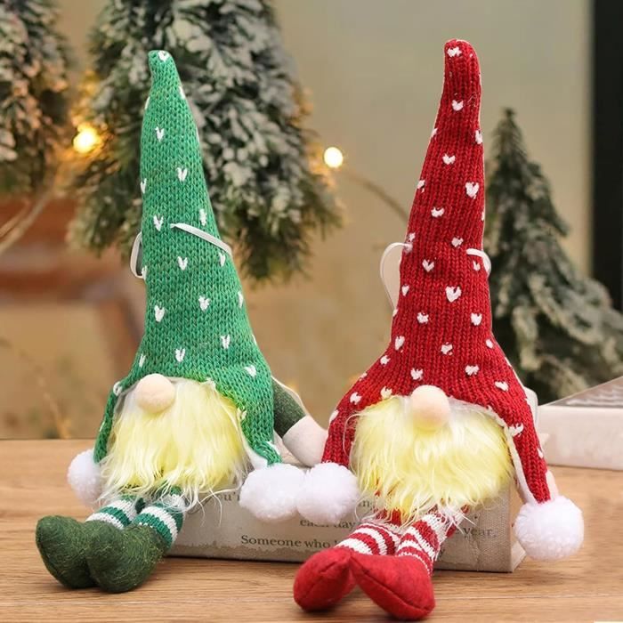 2 Pièces Gnome De Noel LED, Lutin De Noel Peluche, Elfe De Noel Farceur De Couleur, Lutin De Noël Gnome Lumineux, Decoration Noel Pere Noel Suédoises Sans Visage Pour Maison Fenetre Porte