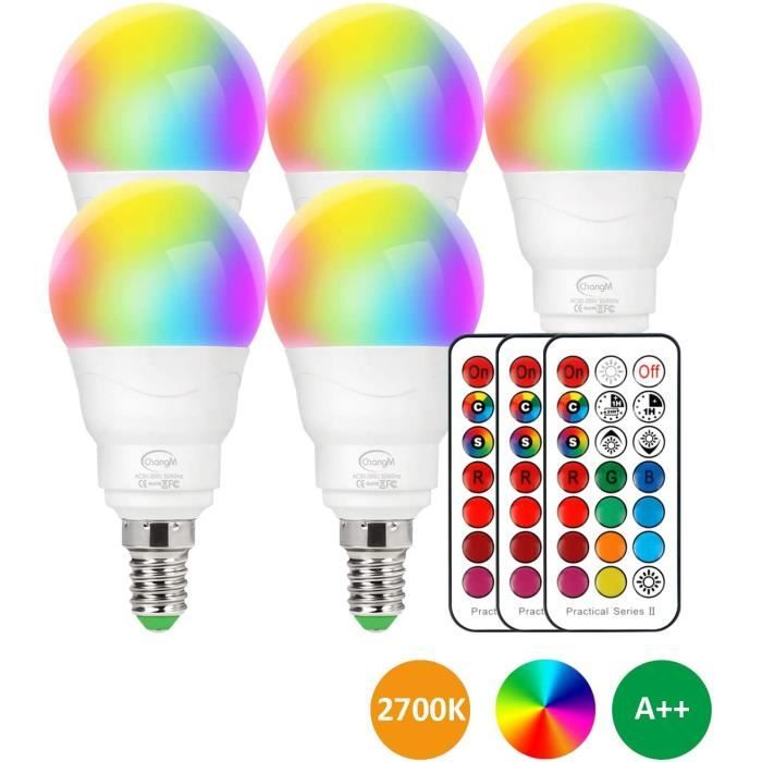 Ampoule LED E14 6W (équivalent 40W) Couleur RGB Changement Variation