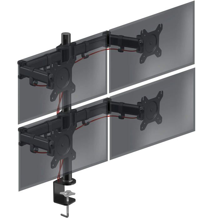 Duronic DM254 Support quadruple 4 écrans PC pour bureau à pince – Rotatif / Inclinable / Pivotable