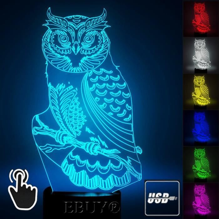 Lampe 3D Hibou LED – USB – Contemporaine – Multicolore – Neuve