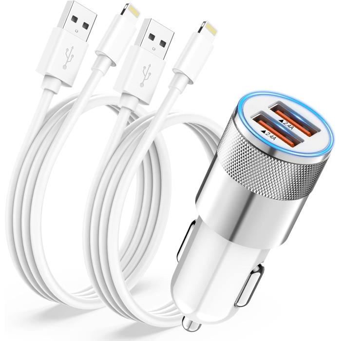 Chargeur Voiture Iphone Avec 2X Câble Lightning [Certifié Apple Mfi ...