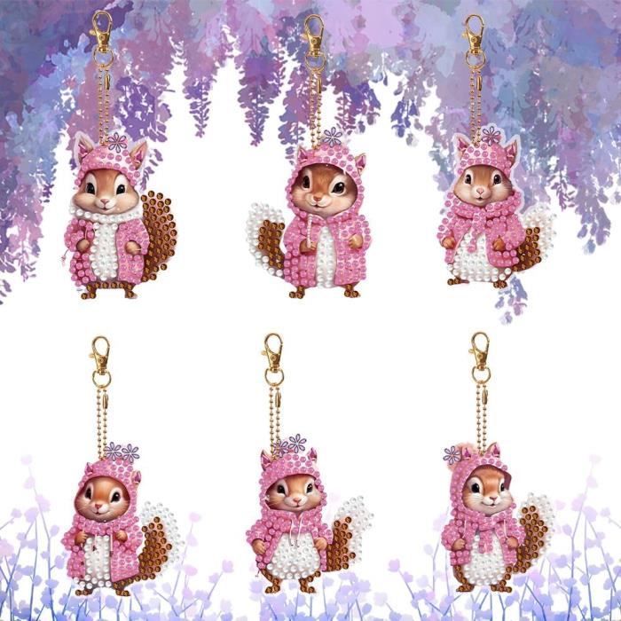 Kit Diamant Peinture Porte-clés Tête De Chat - Broderie Diamants 5D à Compléter - Pour Femmes, Filles, Enfants - Loisir Créatif DIY