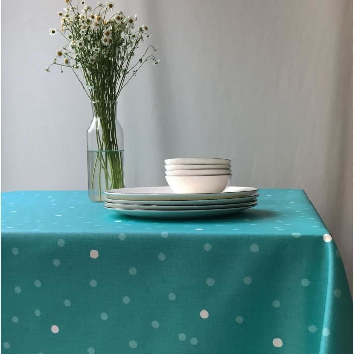 Nappe Confettis turquoise coton enduit carrée 160x160 - Fleur de
