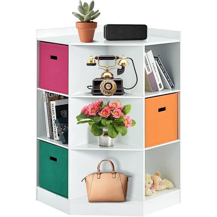 GOPLUS Bibliothèque pour EnfantsRangement de Jouets à 9 Sections avec 6 Cubes3 Étagères Triangulaires et 3 TiroirsBlanc