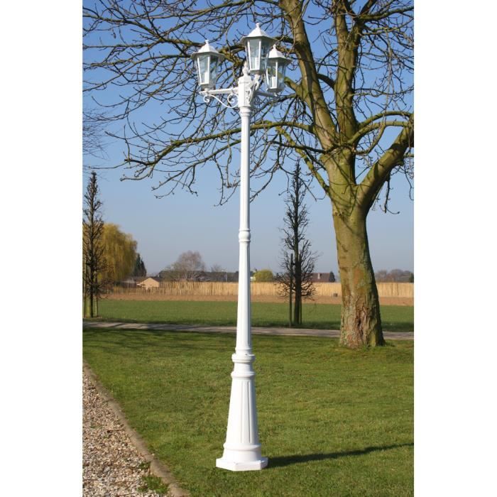 Lampadaire Exterieur Triple Blanc Hauteur 215 Cm Design Elegant De