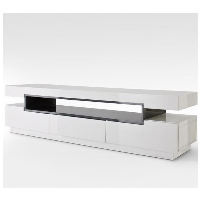 meuble tv design lyra 3 tiroirs et niches structure laquée blanc brillant et gris blanc bois inside75