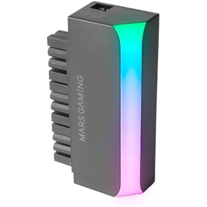 Mars Gaming Adaptateur ATX 24 PIN - MCA-L24 - 90° - Éclairage ARGB 5V 3-PIN - Installation facile - vue 1