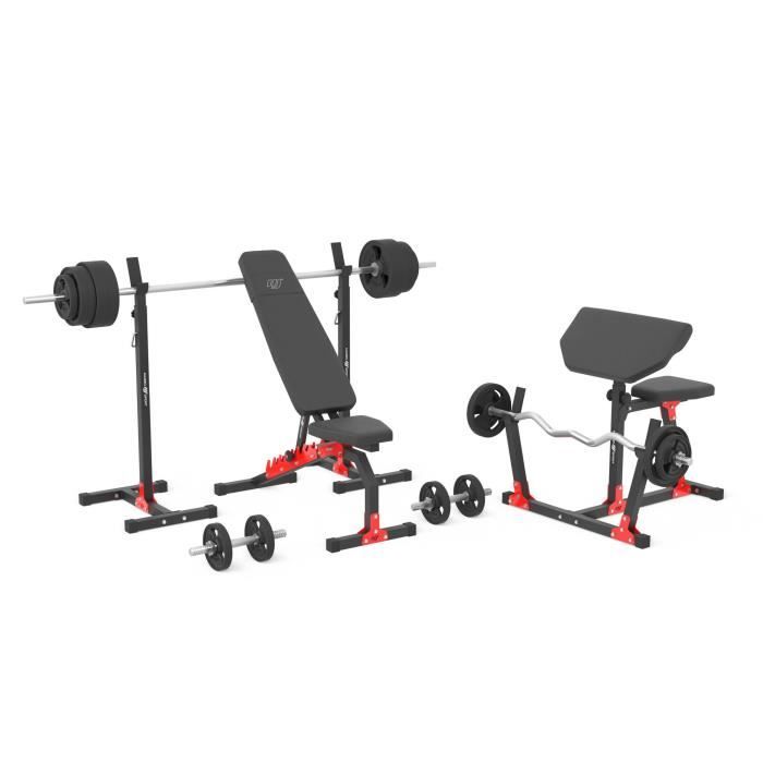 MARBO SPORT  MH9 151KG KIER 2.0  Banc de musculation + support x2 + banc Scott + barres de poids / plaques de poids set de m&eacute;lan... 