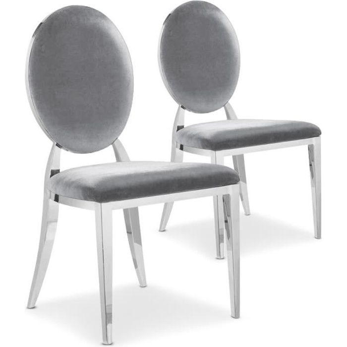 lot de 2 chaises médaillon sofia velours argent - menzzo - salle à manger - velours - argent - gris