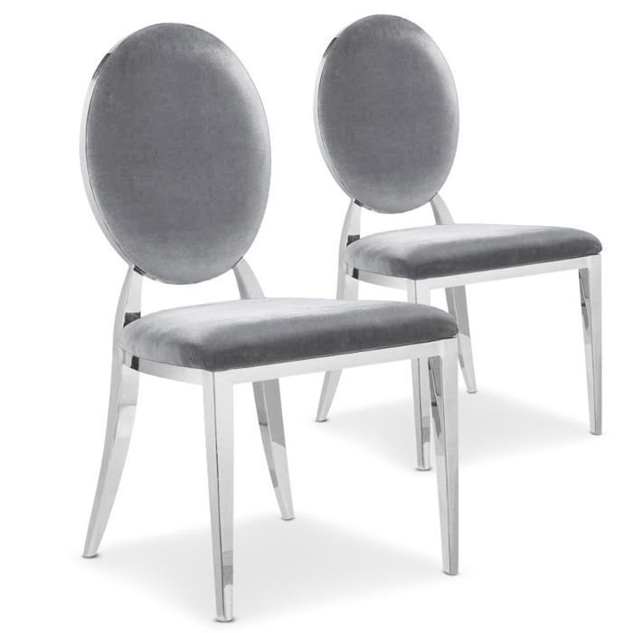 Lot De 2 Chaises Medaillon Sofia Velours Argent Achat Vente Chaise Cdiscount