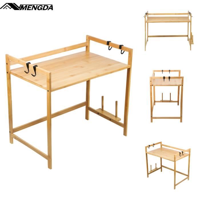 Étagère à Micro-Ondes à 2 Couches en Bambou - MENGDA - 55X35X42CM - Design Tendance et Pratique