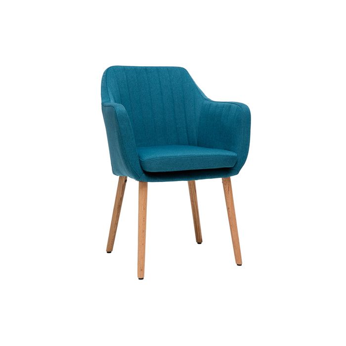 Miliboo - Chaise scandinave en tissu bleu canard et bois clair ALEYNA