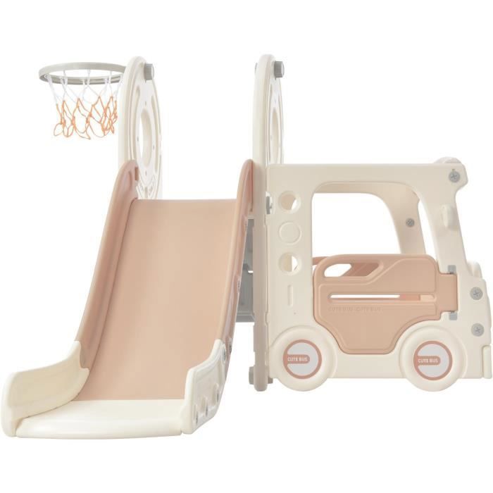 Toboggan 4 En 1 Pour Enfants Avec Balançoire - Ensemble Pirate Rose Avec Panier De Basket
