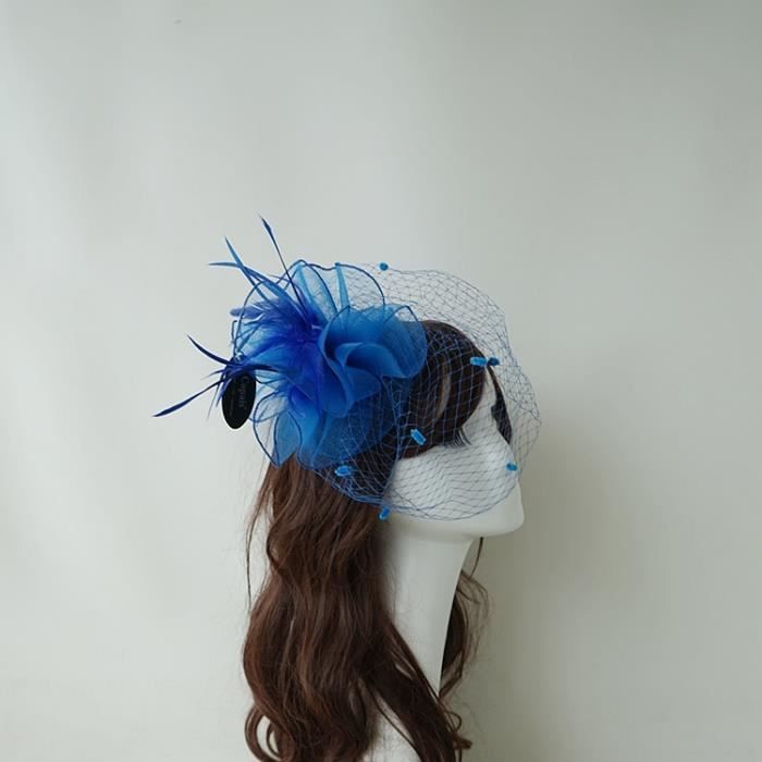 Chapeau Bibi Cheveux Bleu Roi Plume Chapeau Mariage Serre-Tête 
