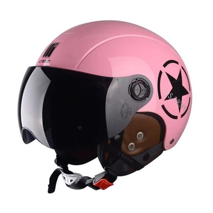 Casque Vélo Électrique Demi-Jet Healeved – Oreilles De Chat, Mentonnière Ajustable, Rose Clair, Visière Teintée, Léger, Mixte