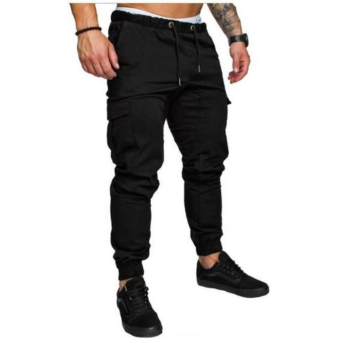 Pantalon cargo coupe Straight homme noir