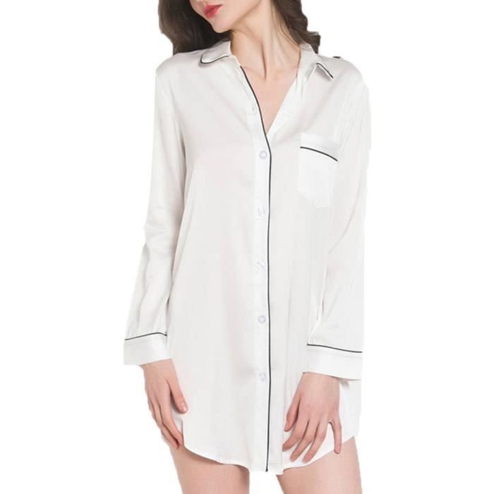 Chemise de Nuit Femme Boutonn e Devant Manche Longue Chemise de