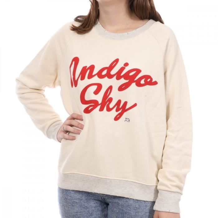 Sweat Femme SCOTCH SODA Indigo Sky Manches longues Col rond Effet dechire Blanc casse Cdiscount Pret a Porter