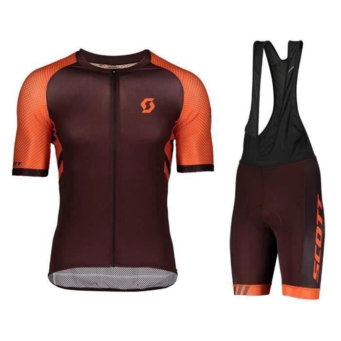 Ensemble de Cyclisme Homme Manches Courtes Cuissard à Cycliste Vélo GEL  Marque Orange VTT Respirant