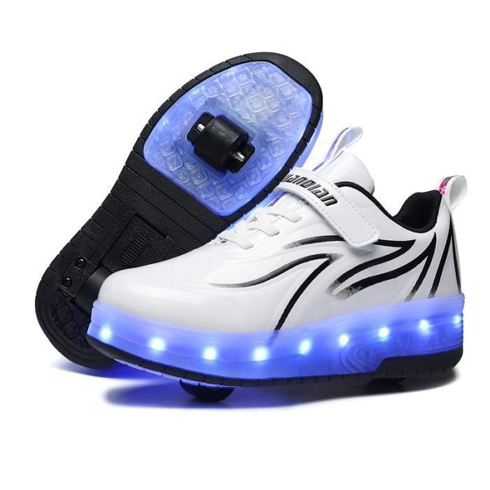 Chaussures Skateshoes LED pour Enfants avec Double Roues Blanc