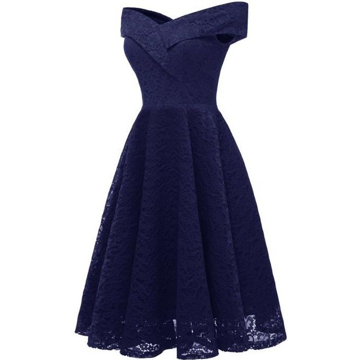 Chic Robe Femme soiree Cocktail Sur l epaule Asymetrique sans Manches en Dentelle Mariage Bridesmaid Dress Bleu Bleu Cdiscount Pret a Porter
