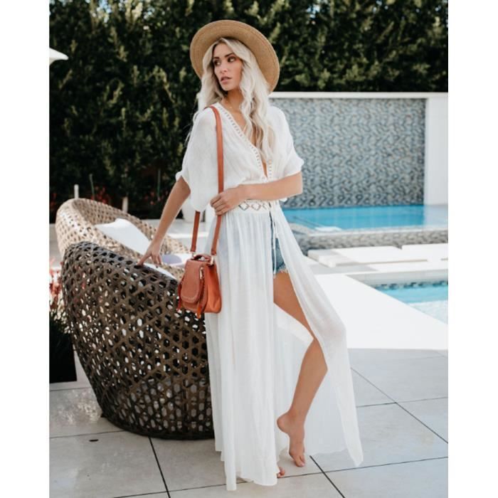 Femme Robe de Plage Manches ??vas?�es Tricot ajour?� Cardigan l?�che ??t?� Maillot de Bain Cover Up 