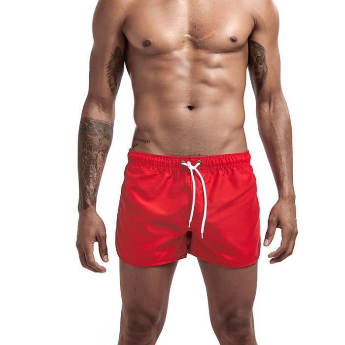 Short de Bain Homme - Rouge - Séchage Rapide - Vacances Piscine Natation